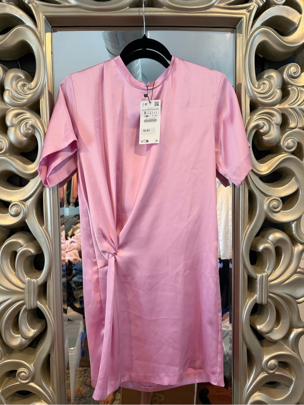 BNWT Zara Pink Twist-Detail Short Sleeve Dress Small
